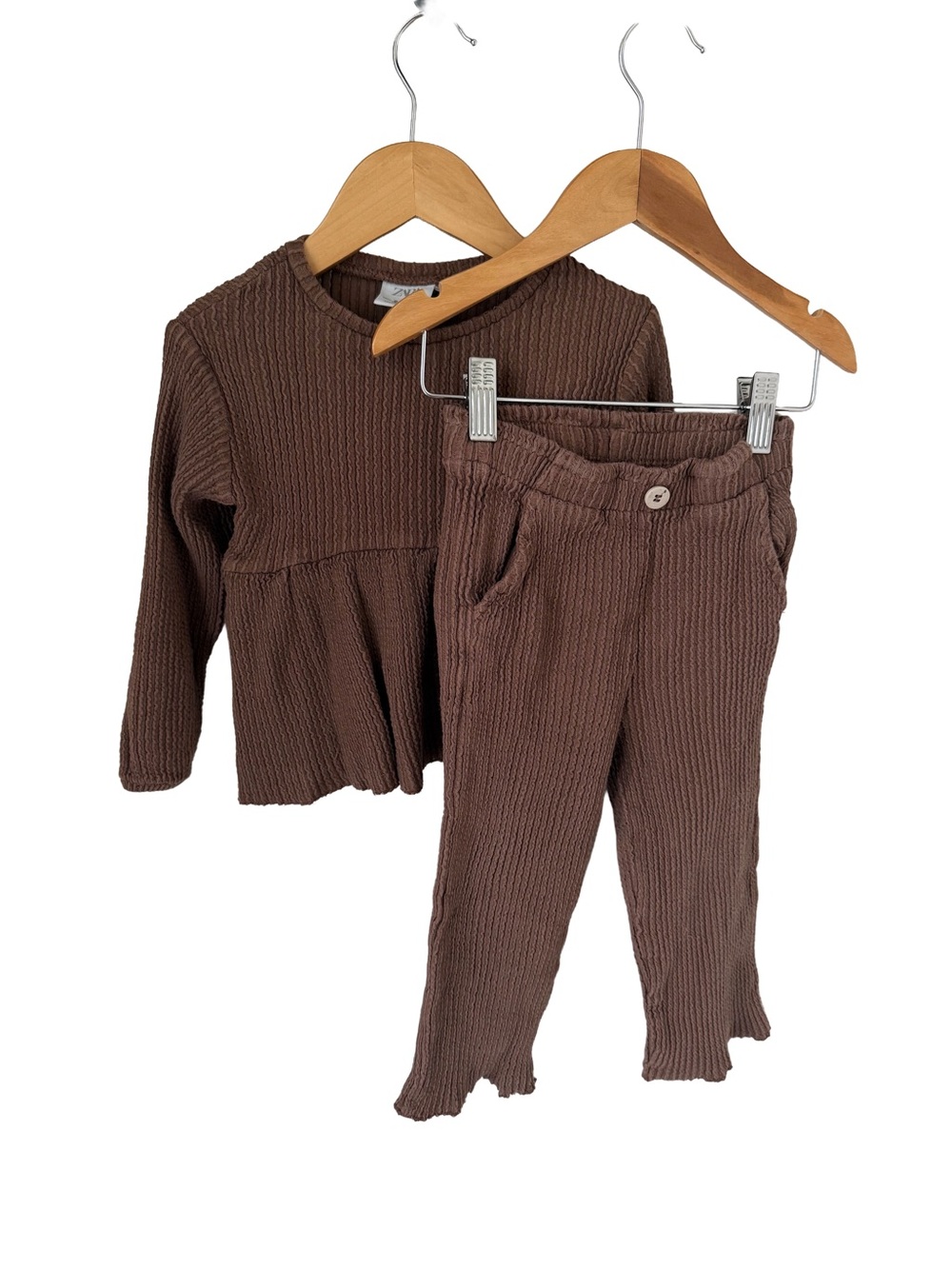 Zara Brown Ribbed Kids Matching Leggings Set
